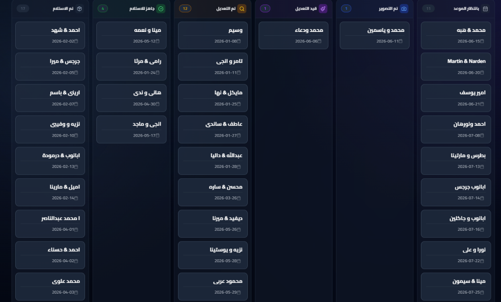 لوحة إدارة الحجوزات للمصورين
